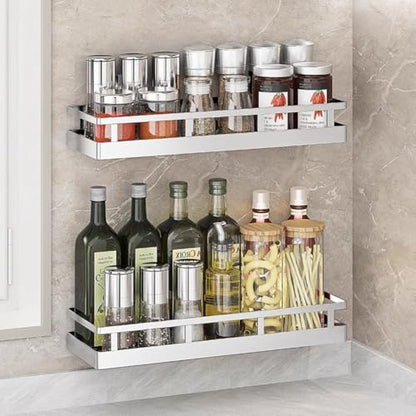 2PCS Kitchen Spice Rack, SUS304 Stainless steel Wall Mount Storage Rack, Seasoning Container, 15.7Inch Spice Organizer, Kitchen Seasoning Hanging Rack, Bathroom Shelf for Storing Toiletries - size: 15.7Inch 2PC
