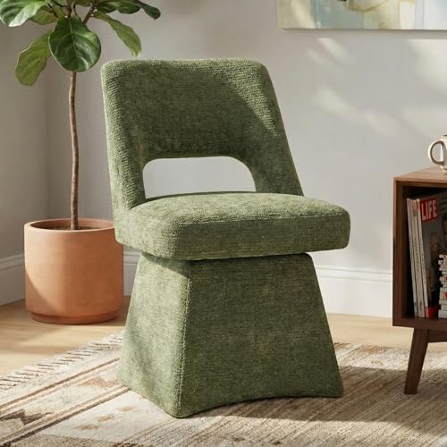 VKNOW Upholstered Swivel Dining Chair with Curved Open Back | Modern Dining Room Chairs with Chenille Fabric, Space-saving, Easy Assembly, for Dining Room, Living Room, Bedroom, Green - color: Green