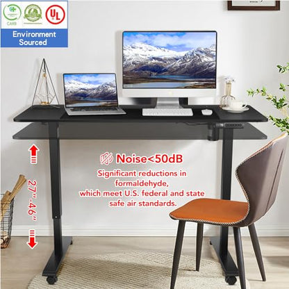 Electric Standing Desk with Wheels, 63'' x 24'' Standing Desk Adjustable Height with Charging Station, 2 USB Ports, 3 Power Outlets, 4 Caster, 27''-46'' Lifting Range Stand up Desk(Black) - color: Black, size: 63 x 24''