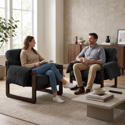 Chenille Accent Chair, Comfy Armchair for Living Room, Dark Gray | Wide padded seat, high-density foam, solid wood frame, 350 lb support, comfy lounge chair, reading chair, bedroom chair - color: Chenille-dark Gray