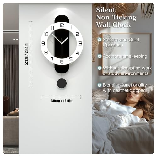 Modern Wall Clock Battery Operated Large Clocks for Living Room | Home Decor Non Ticking Silent Classic Decorative Clocks Pendulum for Bedroom,Office,Kitchen,Dining Room,Bathroom, 12.6x24.4in - size: 12.6*24 inch