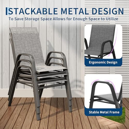 Garvee Patio Chairs Set of 4, Stackable Chairs with High Back for Backyard | All-Weather Outdoor Dining Chairs with Textilene Fabric (Grey) - color: Grey