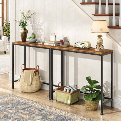 Simple Trending Narrow Side Table, 29.8" Console Table, Rustic Brown | Slim Entryway Table, Metal Frame, Adjustable Feet Pads, Industrial Style Behind Couch Table, for Entryway, Living Room - size: 1-Tier Sofa Table