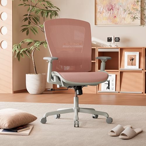 Mesh Office Chair,Ergonomic Computer Desk Chair,Sturdy Task Chair- Adjustable Lumbar Support & Armrests,Tilt Function,Comfort Wide Seat,Swivel Home Office Chair (Pink) - color: Pink