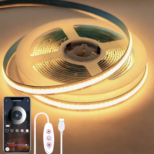 COB LED Strip Lights 10FT Warm White，5V USB LED Rope Lights | with App Control 3000K Dimmable LED TV Backlights,8mm Width Flexible LED Tape Lights for Bedroom，Cabinet,Kitchen - color: Warm White, size: 10ft