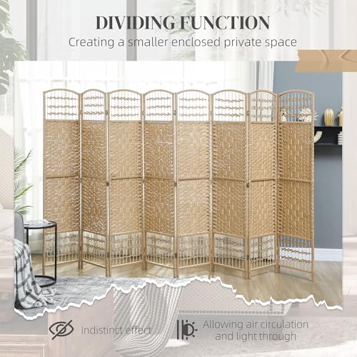 HOMCOM 8 Panel Room Divider, Folding Privacy Screen, 5.6', Natural | Room Separator, Wave Fiber Freestanding Partition Wall Divider - color: Natural, size: 8 Panel