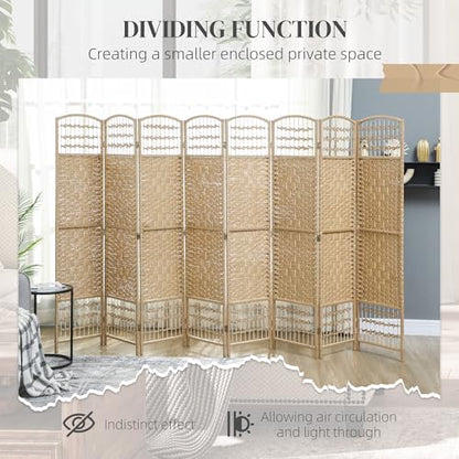 HOMCOM 8 Panel Room Divider, Folding Privacy Screen, 5.6', Natural | Room Separator, Wave Fiber Freestanding Partition Wall Divider - color: Natural, size: 8 Panel