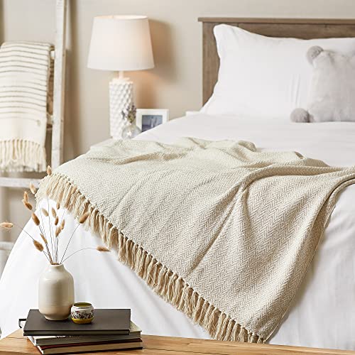 DII Chevron Throw Collection Handloomed Cotton, 50x60, Off-White - color: Off-white, size: 50x60"