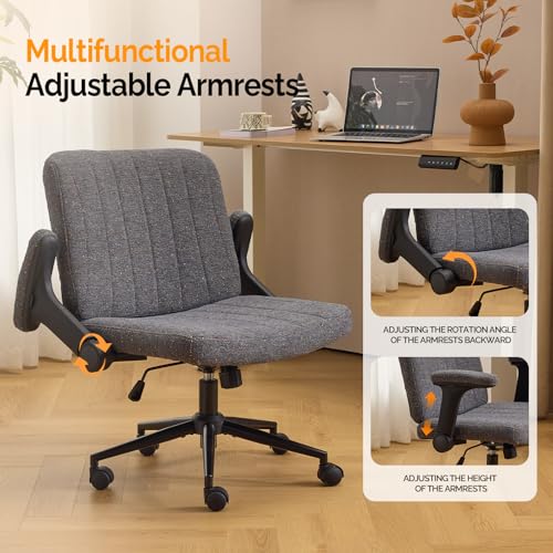 VINGLI Criss Cross Chair with Adjustable Flip-Up Arms,Cross Legged Chair with Wheels,Extra Wide Office Chair,Desk Chair for Home Office,Vanity,Bedroom, Apartment,Starry Chenille,Dark Grey - color: Dark Grey
