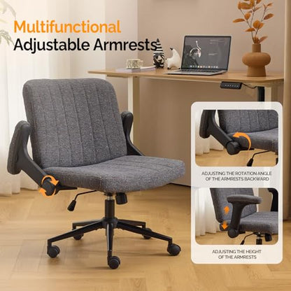 VINGLI Criss Cross Chair with Adjustable Flip-Up Arms,Cross Legged Chair with Wheels,Extra Wide Office Chair,Desk Chair for Home Office,Vanity,Bedroom, Apartment,Starry Chenille,Dark Grey - color: Dark Grey