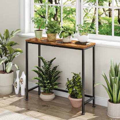 Simple Trending Narrow Side Table, 29.8" Console Table, Rustic Brown | Slim Entryway Table, Metal Frame, Adjustable Feet Pads, Industrial Style Behind Couch Table, for Entryway, Living Room - size: 1-Tier Sofa Table