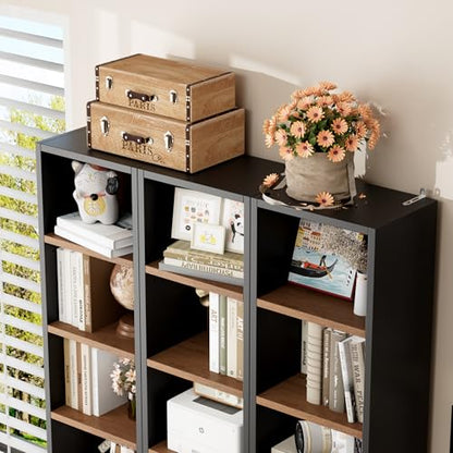 FOTOSOK 2 Pcs 71'' Tall Narrow Bookshelf, 8-Tier Media Tower Rack Set of 2 | CD DVD Storage Cabinet with Adjustable Shelves, Tall Narrow Bookcase Skinny Display Bookshelf Slim Shelf, Black/Brown - color: Black/Brown