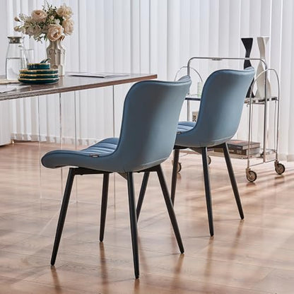 YOUNUOKE Dining Chairs Set of 2 Mid-Century Modern Kitchen Chairs Blue | Faux leather upholstered with Back, fits dining living waiting room guest reception. Waterproof easy to clean assemble, 300lb - color: Blue