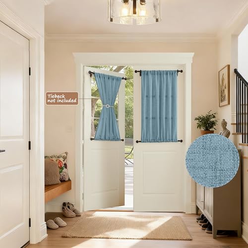 Tollpiz Small Linen Door Curtains Doorway Semi Sheer Curtain Room Divider Light Filtering Drape Dual Rod Pocket Boho Window Curtains for Closet, 25 x 40 inches Long, Dusty Blue, 1 Panel - color: Dusty Blue, size: 25"W x 40"L (Pack of 1)