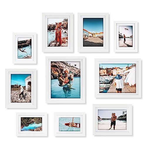 Giftgarden White Multi Picture Frames with Mat for Multiple Sizes Photos, Four 4x6, Four 5x7, Two 8x10 for Gallery Photo Frame Collage Wall or Tabletop Display, Assortment Set of 10 - color: White