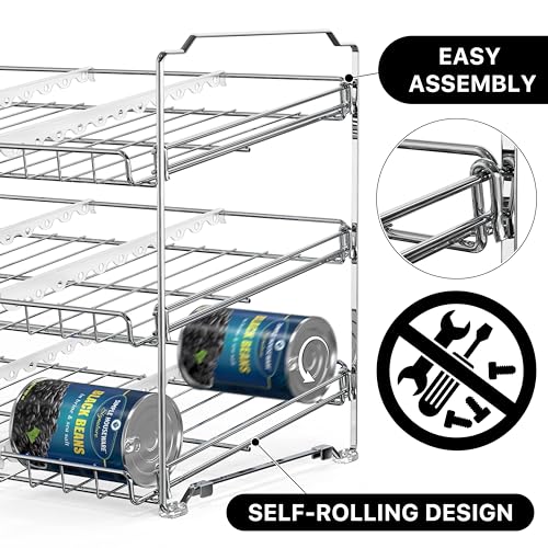 Simple Houseware 3-Tier Stackable Can Organizer Rack Hold 36 Cans, Chrome | Can Food Storage Dispenser for Pantry/Cabinet, Adjustable Dividers – 11.5" D x 17" W x 13.75" H - color: Chrome