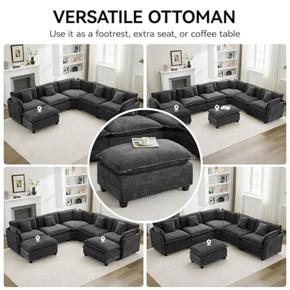 35‘’ Modern Chenille Cloud Sofa Ottoman,Rectangle Ottoman for Modular Sectional Sofa, Dark Grey - color: Dark Grey, size: 35'' Ottoman