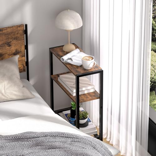Narrow Side Table for Small Space, 2-Tier Small End Table with Shelf Holder, Slim Nightstand, Skinny Snack Couch Table in Living Room, Bedroom, Study, Kitchen and Balcony (Rustic Brown &Black) - color: Rustic Brown