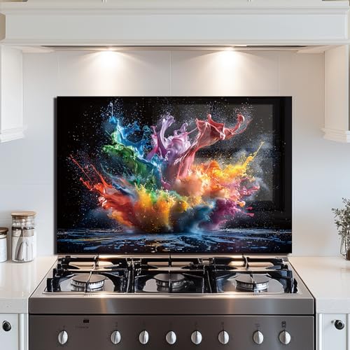 Evgosm Tempered Glass Backsplash for Kitchen，pigment Stove Splashback, Glass Backsplash, Easy to Install and Clean, Used for Kitchen Wall Protection and Decoration. (30x24'') - size: 30"L x 24"W