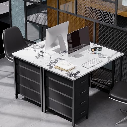 Pamray 32 Inch Computer Desk with 4 Drawers Small Office Desk for Home Bedroom Study Writing Simple Modern Computer Table Marble - color: Marble