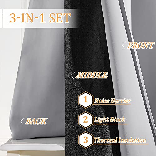 RYB HOME Thermal Insulated Soundproof Curtains, 3 Layers 100% Blackout | Noise Cancelling,Thermal Insulated,With Detachable Felt Liner,For Bedroom Theater Playroom,W42 x L84,Sliver Grey,2 Panels - color: Silver Grey, size: 42"W x 84"L (Pack of 2)