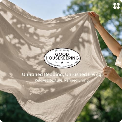 Bedsure PureWoven 100% Washed Cotton Duvet Cover Set, Full Size, 3-PC | Linen Like Texture, Percale Breathable Bedding Set for All Seasons, Zipper Closure, 8 Corner Ties, Oatmeal, 80" X 90" - color: 02 - Oatmeal (No Comforter), size: Full (80" X 90")