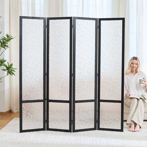4 Panel Acrylic Room Divider Privacy Screen - Freestanding Frosted Translucent Partition, Lightweight Modern for Home Office Studio (Black, 4 Panels) - color: Black