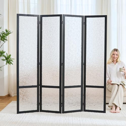 4 Panel Acrylic Room Divider Privacy Screen - Freestanding Frosted Translucent Partition, Lightweight Modern for Home Office Studio (Black, 4 Panels) - color: Black