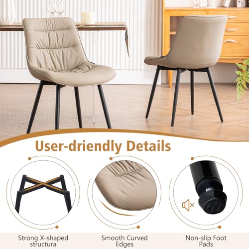 Kidol & Shellder Dining Chairs Set of 2, Faux Leather Upholstered Kitchen Chairs with Metel Legs, Mid Century Modern Side Chair for Dining Room, Living Room, Lounge, Restaurant, Khaki - color: Tan
