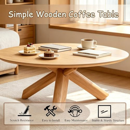 Need 40in Round Coffee Table for Living Room, Modern Wood Center Table, Heavy Duty 330 lbs Capacity Space Saving Furniture for Apartment Bedroom Small Space, Natural - color: Natural