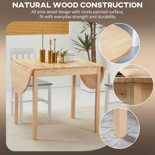 HOMCOM 55" Solid Wood Kitchen Table for 4-6 People Oval Drop Leaf Natural | for Small Spaces, Folding Dining Table - color: Natural Wood Finish