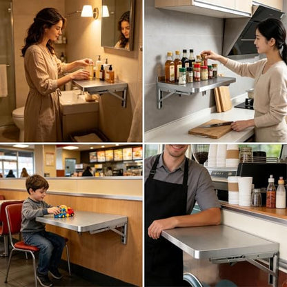 304 Stainless Steel Wall Mount Folding Table 16 20 24 28 32 36 40 43 47 51 59 71in Kitchen Storage Shelf Drop Down Heavy Duty Foldable Wall Mount Shelving for Kitchen Balcony(60x30cm/23.6x11.8in) - size: 60x30cm/23.6x11.8in