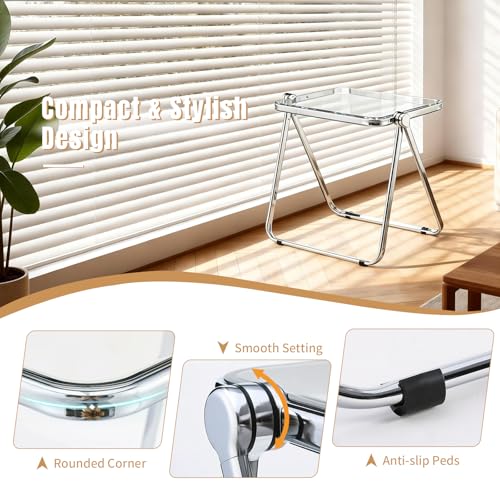 Acrylic Folding Table TV Tray Small Side Table - Clear | Modern Transparent Dinner Table for Eating on Couch Folding Table Foldable Computer Desks Space-Saving with Chrome Frame - color: Clear