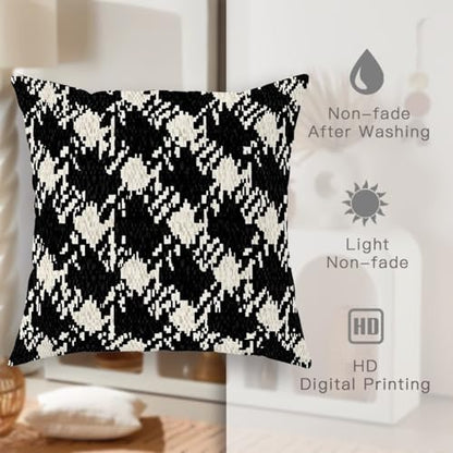 Houndstooth Throw Pillow Covers Set of 2, Modern Contemporary Geometric Abstract None Black Soft Velvet Washable Accents Pillows Cases for Living Room Bed Office Sofa Chair Decor 28x28 Inch - size: 28" x 28" (Pack of 2)