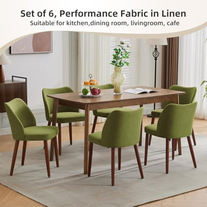 GarveeHome Wooden Dining Chair Set of 4 Upholstered Fabric Dining Chair | Modern Kitchen Chairs with Curved Backrest Leveling Feet for Dining Room, Living Room, , No tool assembly, No Wobble, Green - color: Green