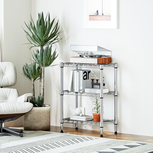 M MZG 750 lbs 3 Tier Shelf Metal Storage Shelves Wire Rack Closet Organizers with PP Board for Garage Kitchen Bathroom Laundry Chrome 11.8" D x 21.7" W x 28.6" H - color: Chrome, size: 3 tier, 11.8" D x 21.7" W x 28.6" H