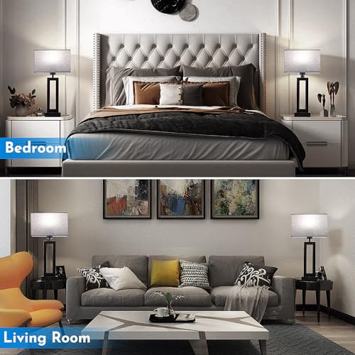 Modern Nightstand Lamps Set of 2 - Touch Control Bedside Table Lamps with USB C&A, 3 Way Dimmable for Bedrooms & Living Room, Gray & Black - color: Grey-Daylight, size: 20IN