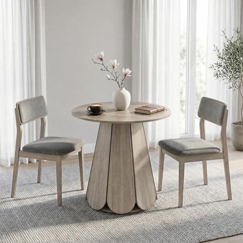 31.5" Round Dining Table, Small Circle Kitchen Table for 2-4 People, Modern Farmhouse Wood Dinning Room Tables with Pedestal Base, Space Saving Dinner Tables for Small Spaces, Mesa de Comedor, Grey - color: Grey