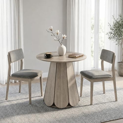 31.5" Round Dining Table, Small Circle Kitchen Table for 2-4 People, Modern Farmhouse Wood Dinning Room Tables with Pedestal Base, Space Saving Dinner Tables for Small Spaces, Mesa de Comedor, Grey - color: Grey