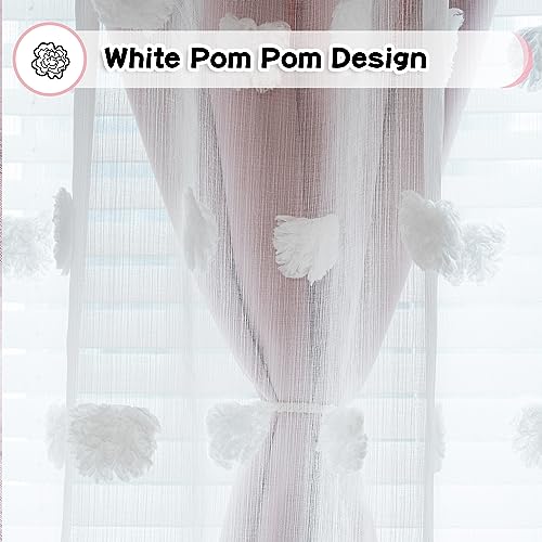 MYSKY HOME Double Layer Curtains for Girls Bedroom Kids Curtain White Pom Pom Sheer Window Curtains 2 Panels Pink Curtains Grommet Room Darkening Solid Nursery Curtains 63 Inches Length, W52 X L63 - color: Blush Pink, size: 52"W x 63"L (Pack of 2)