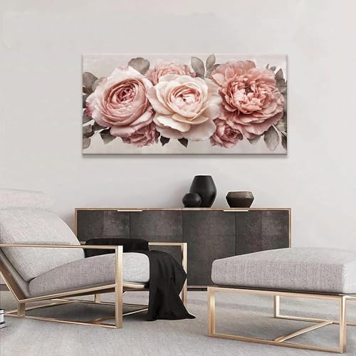 TAIJXAGSG Wall Art For Living Room Prints Flower Painting White Wall Art Modern Pink Flower Canvas Art Wall Decor Suitable Picture For Bedroom Apartment Office Home Wall Decor Can Be Hung 24"X 48" - color: QUN8F, size: 48"L x 24"W