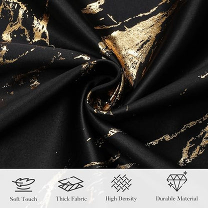 WUBODTI Gold Patterned Black 100% Blackout Curtains 96 Inches Long 2 Panels for Bedroom Living Room, Marble Printed Grommet Thermal Insulated Window Curtain Modern Abstract Drapes, 52" W x 96" L - color: Black and Gold, size: 52"W x 96"L (Pack of 2)