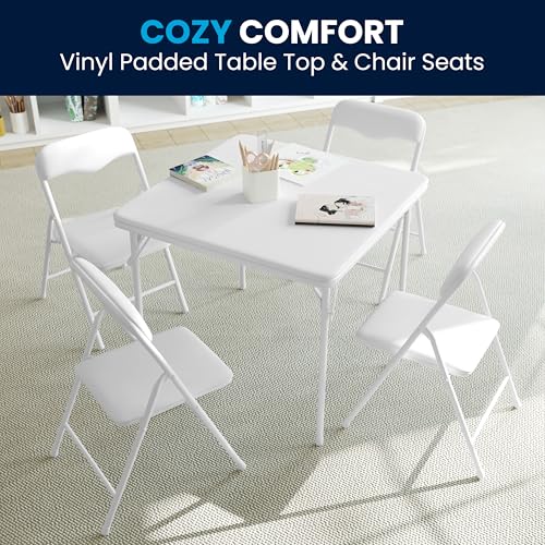 Flash Furniture Mindy Kids 5-Piece Folding Table and Chair Set, White | Daycare and Classroom, Children's Activity Table, Portable - color: White, size: 5 Piece Set
