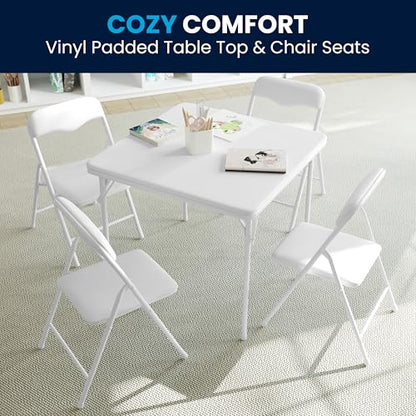 Flash Furniture Mindy Kids 5-Piece Folding Table and Chair Set, White | Daycare and Classroom, Children's Activity Table, Portable - color: White, size: 5 Piece Set