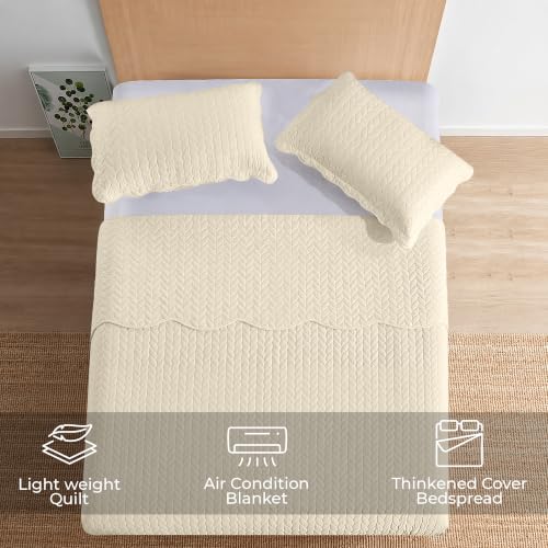 MOONLIGHT20015 Queen Quilt Bedding Set Size (90" x 96") + 2 Pillow Shams (20" x 26"+ 2") - 3 Pcs All Season Lightweight Reversible Microfiber Coverlet Embossed Quilt Bedspread (Cream) - color: Cream, size: Full/Queen