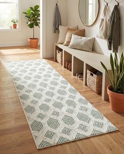 Rugs.com - Sabrina Soto Casa Rug – 8 Ft Runner Green Textured Cotton Runner Modern Geometric Design, Perfect for Hallways and Entryways - color: Green, size: 2'3" x 8' (Runner)