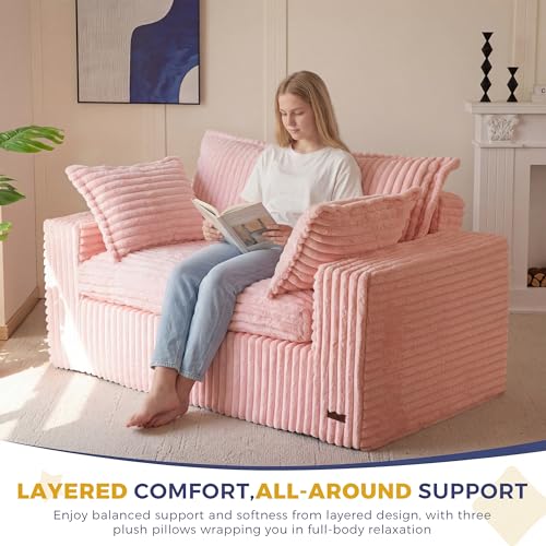 MAXYOYO Boneless Couch, 59-Inch Couch in a Box, Deep Loveseat | Foam-Filled Boneless Loveseat, Deep Seating for Two with No Assembly, Ideal for Living Rooms, Bedrooms or Apartments, Pink - color: Pink