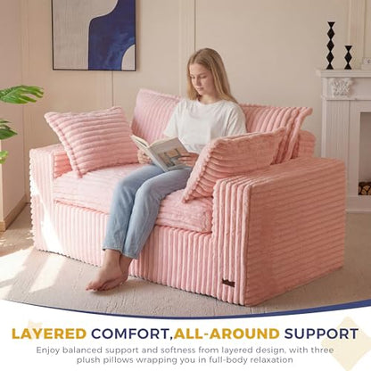 MAXYOYO Boneless Couch, 59-Inch Couch in a Box, Deep Loveseat | Foam-Filled Boneless Loveseat, Deep Seating for Two with No Assembly, Ideal for Living Rooms, Bedrooms or Apartments, Pink - color: Pink