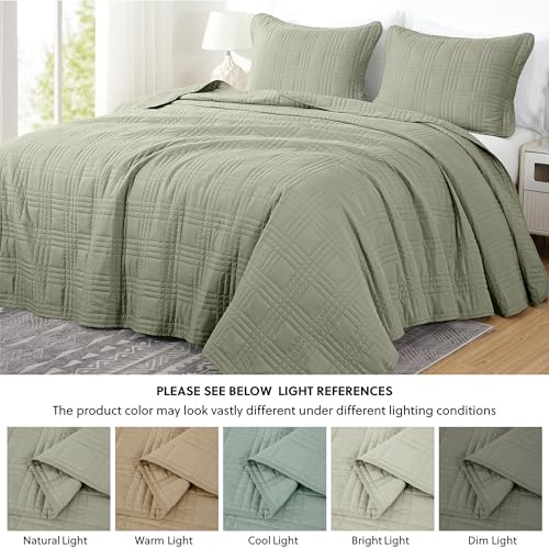 Chezmoi Collection Kingston King Size Bedspread Set, 3-Piece Sage Green Oversized Quilted Microfiber Lightweight Bedspread Coverlet (118"x106") for All Seasons - color: Sage, size: King