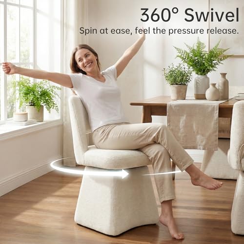 VKNOW Upholstered Swivel Dining Chair with Curved Open Back | Modern Dining Room Chairs with Chenille Fabric, Space-saving, Easy Assembly, for Dining Room, Living Room, Bedroom, Beige - color: Beige